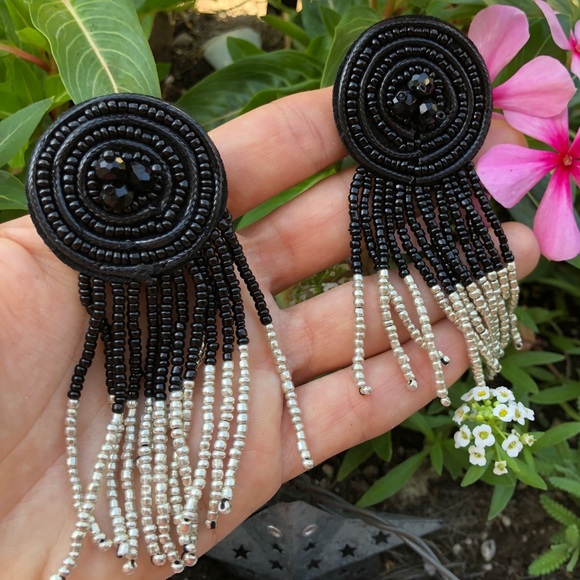 Zara Black Beaded Earrings - Picture 2 of 6